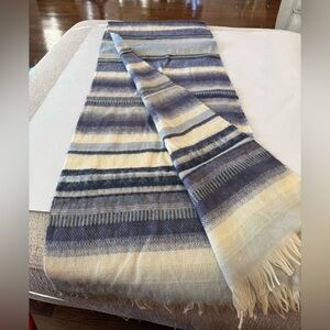 Silk and Pashmina Striped Blue and Cream Scarf